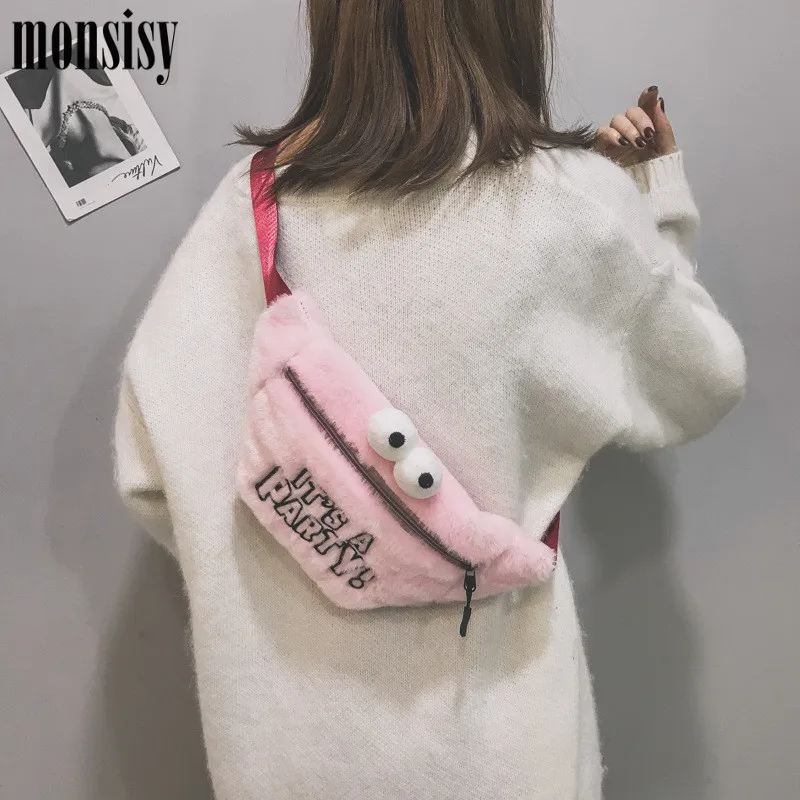 Monsisy/2019 Женская поясная сумка плюшевые сумки Фанни милые женские дорожные для