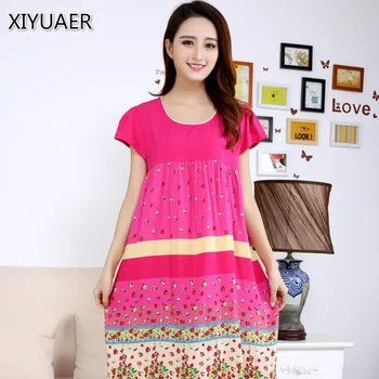 

Women Summer short-sleeve modal nightgown cotton fashion sleepwear o-neck dress sleep skirt plus size plus free shipping 50073