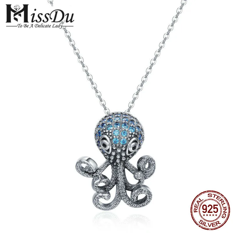 

100% 925 Sterling Silver Fancy Octopus Marine Animal Clear CZ Pendant Necklace Vintage Punk Style Silver Jewelry SCN166