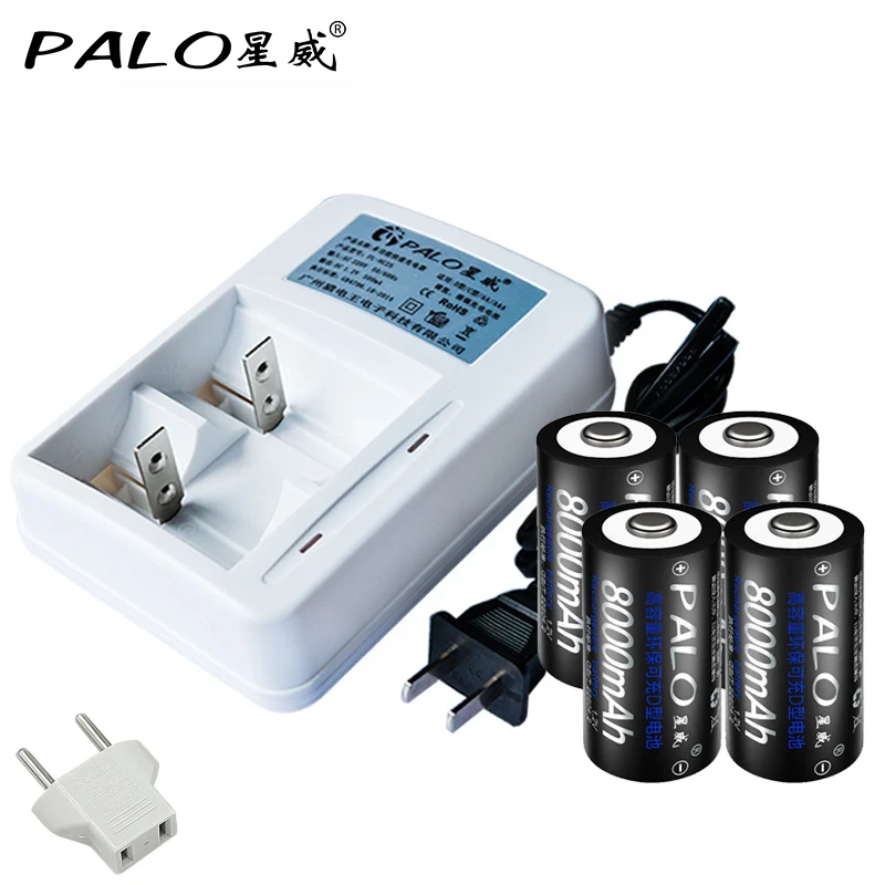 

4Pcs High Capacity 8000mah Rechargeable Batteries +2 Slot High-end Smart Intelligent LED Battery Charger For AA AAA C D Battery