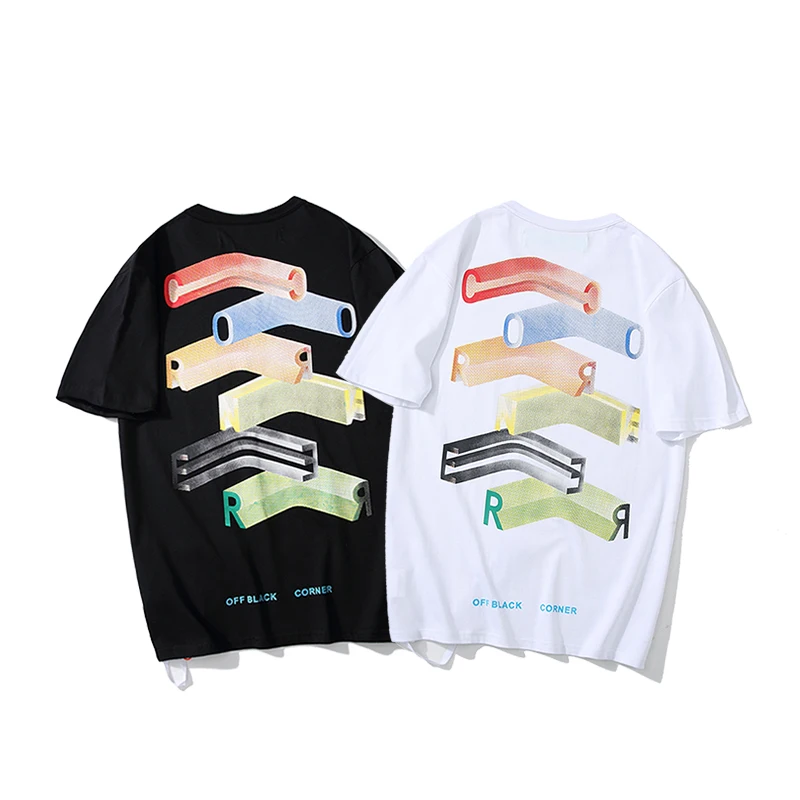 

3D multicolour 19ss Off-White OW Men/Women Unisex Couple Lovers models Cotton Fashion Casual Short sleeve Round neck T-shirt