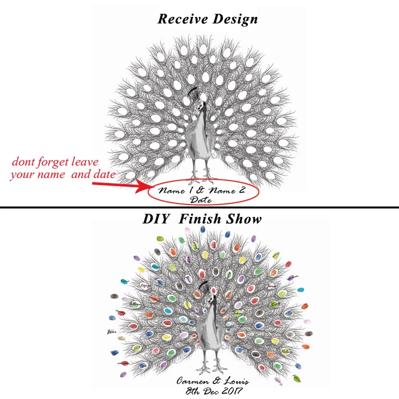 Креативные отпечатки пальцев подписи DIY Красивый павлин гость книга для украшения свадьбы Сувенирный детский душ день рождения