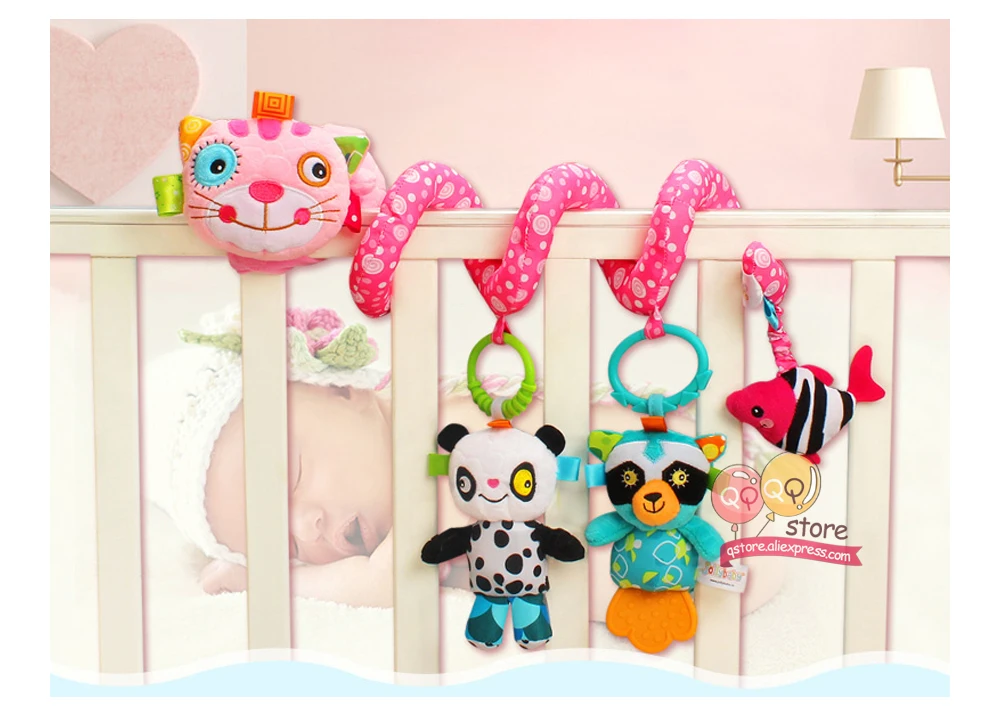Infant Baby Crib Mobile Ornament Plush Animal Hanging Rattle Spiral Crib Hanging for Stroller Pram Ornament
