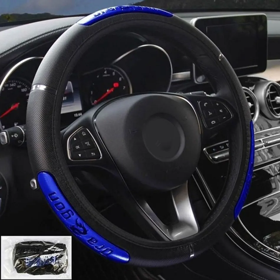 

Reflective PU Leather Car Steering-Wheel Cover China Dragon Design Fashion Sports Style Car Steering Wheel Cover Protector 38cm