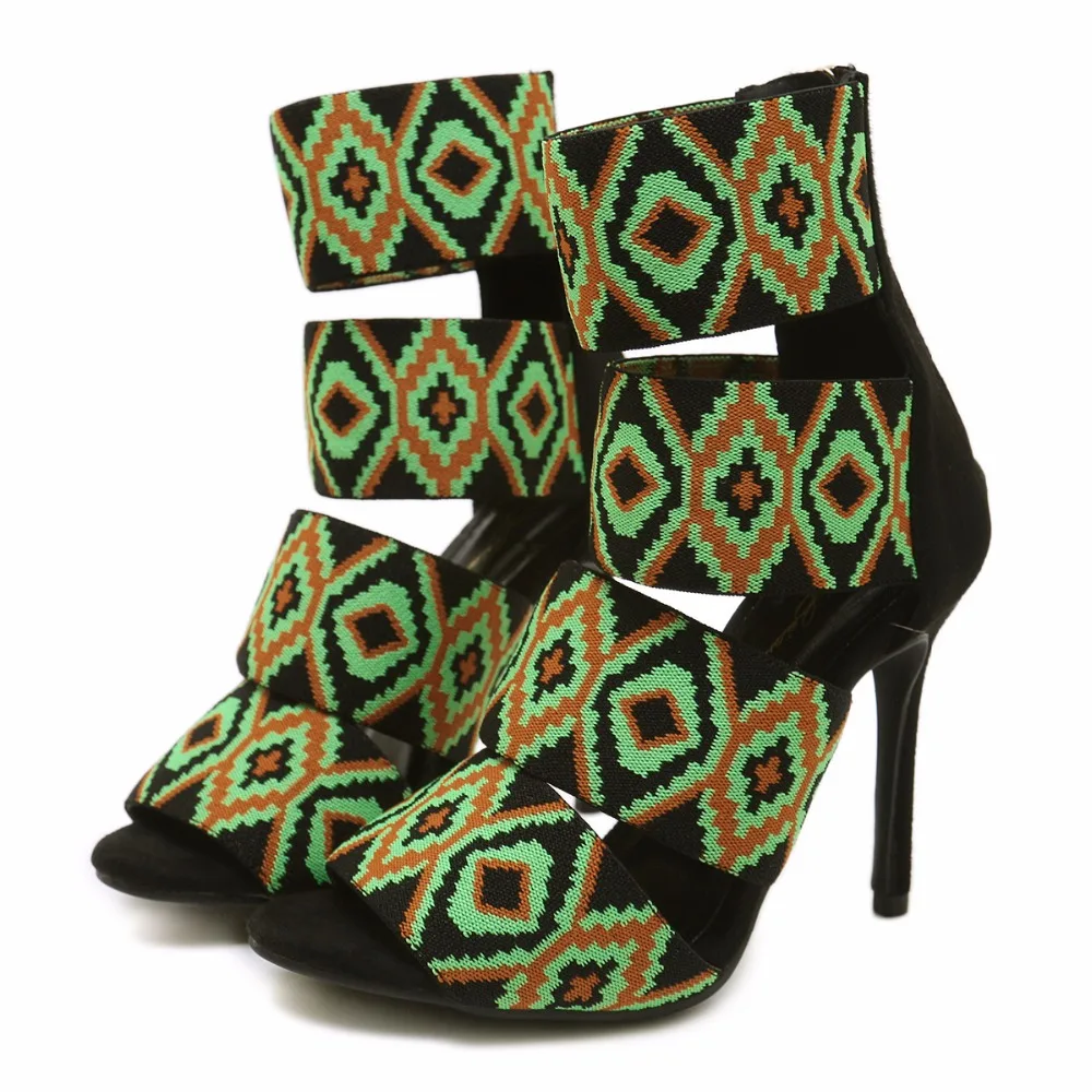 

New 2018 High Quqlity Lattice Women Sandals Open Toe Stiletto High Heels Summer Ladies Party Shoes Orange Green Mixed Color