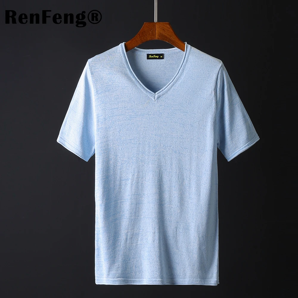 Pack of 2 Autumn Streetwear T-shirts 2018 Mens Sweater Men V-neck T Shirt Slim Fit Pullover Sueter Hombre Knitwear Pull Gray Blue (4)