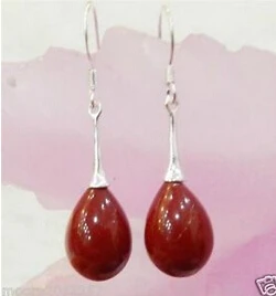 

Bridal jewelry free shipping hot sellcharming about 7X9mm teardrop shape Red shell coral silver Earring Grade
