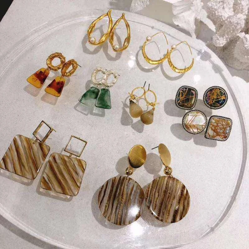 

MENGJIQIAO 2019 New Statement Acrylic Round Square Big Earrings For Women Bijoux Vintage Geometric Dangle Pendientes Mujer Moda