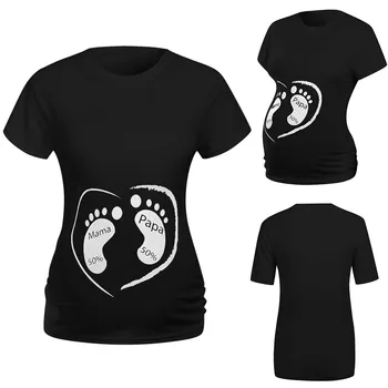 

Maternity Tops Women Short Sleeve Cartoon Foot Print Tops T-shirt Pregnancy Clothes Zwangerschaps Kleding Summer Casual Clothing