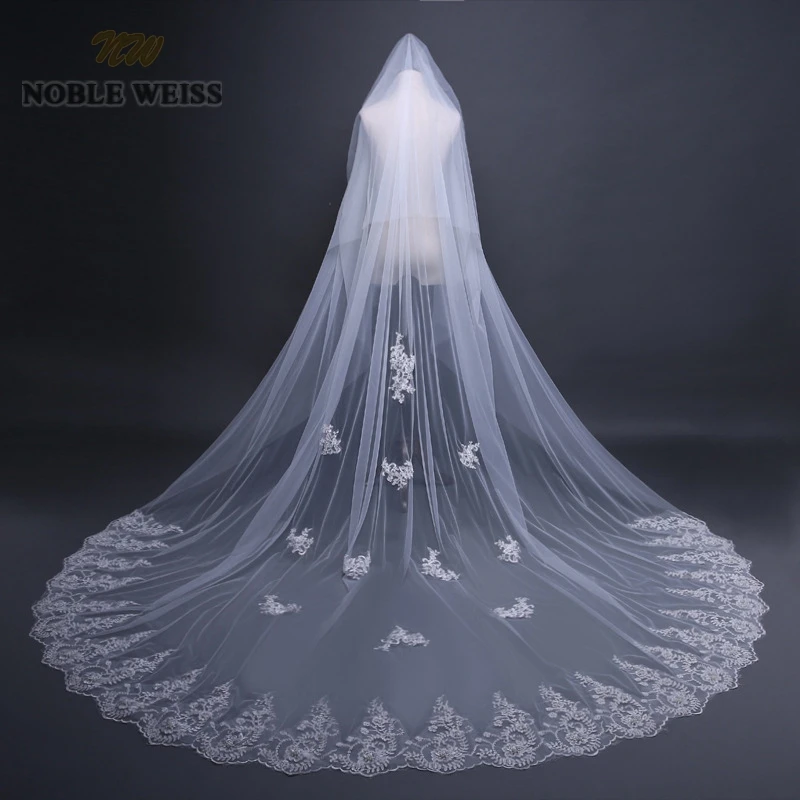 

NOBLE WEISS Two Layers 3*3 meters wedding veil Cathedral veils Appliques Hot Sale Wedding Party Veil With Comb Free Shipping