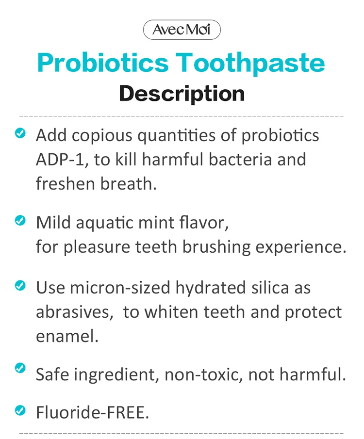 Avec Moi Probiotics зубная паста 3 шт. комбо, акватический вкус мяты, антибактериальная зубная паста, стойкий свежий бриз, отбеливание
