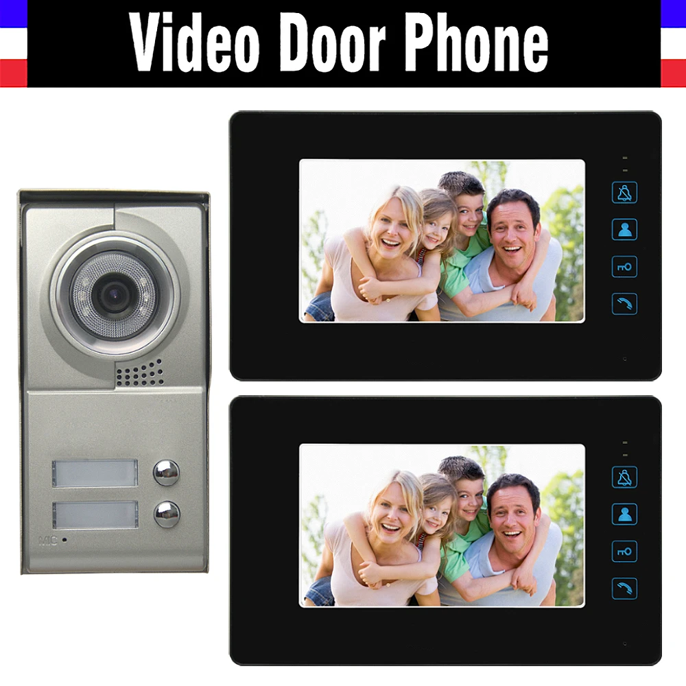 2 единицы квартира видеодомофон система 7 "сенсорный монитор Видео дверной телефон алюминиевый сплав камера для 2-домохозяйства видео