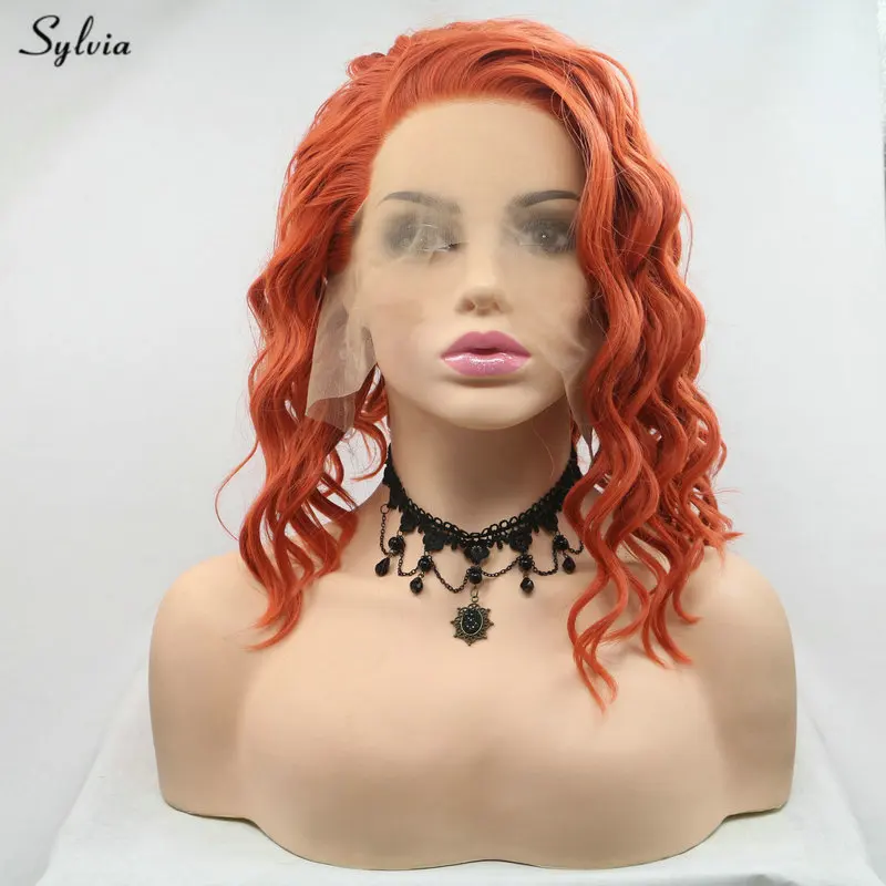 Sylvia оранжевый/пастельный фиолетовый парик короткий кудрявый боковая часть
