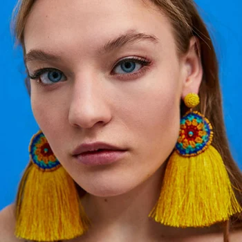 

JUJIA Ethnic Jewelry Dangle Drop Earrings Women Boho Cotton Handmade Long Tassels Fringed Earrings