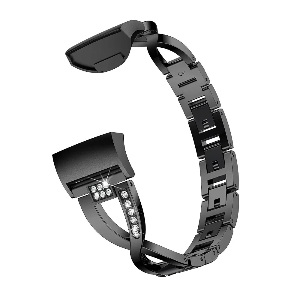 Metal Bands for Fitbit Charge 3 X-Link Metal Bracelets Adjustable Fashion Straps with Rhinestones Stainless Steel 10.26 (8)