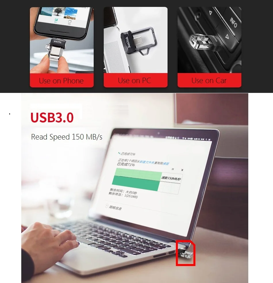 SanDisk Ultra Dual OTG USB флеш-накопитель 32 Гб 16 Гб USB 3,0 флеш-накопители 128 ГБ флеш-накопители 64 Гб Поддержка 0fficial проверка 150 м/с