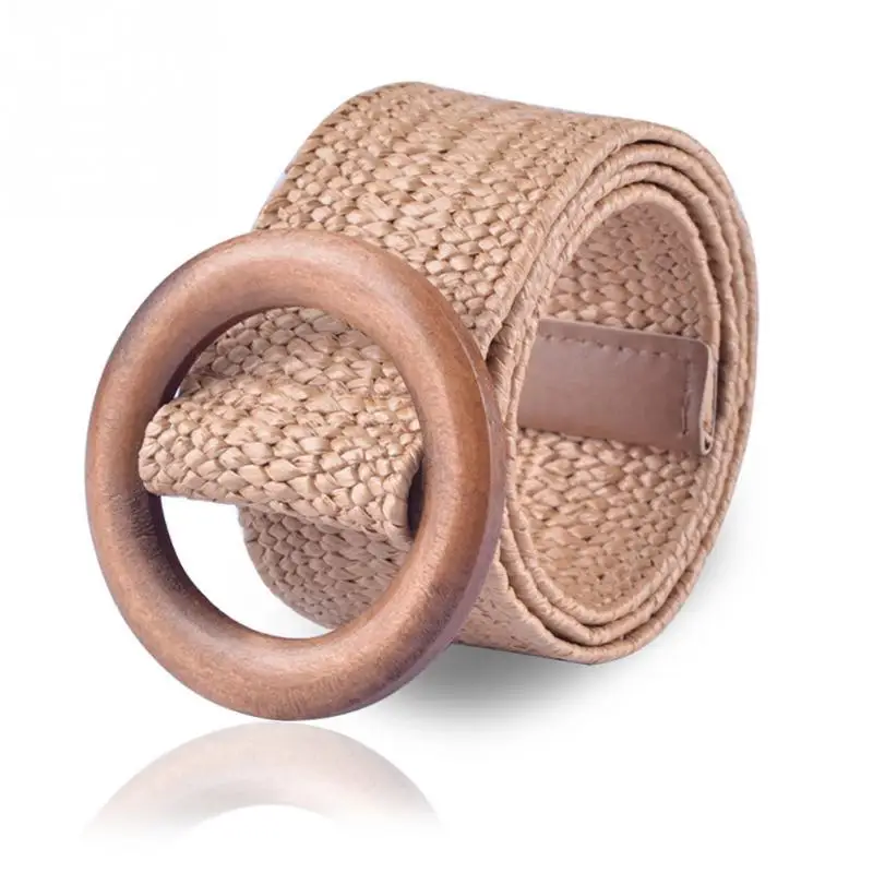 

Adjustable waist belt Round Buckle Gifts Decorative Long Straw Braid Solid Waist Belt Fashion Men Women Wide Clothes Accessories