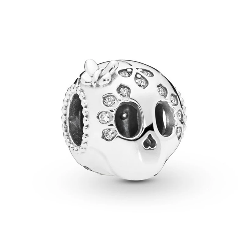 

2019 Garden Personality Sparkling Skull Charm Fits Pandora Bracelets Charms Silver 925 Original Cute Bow Skull DIY Beads Jewelry