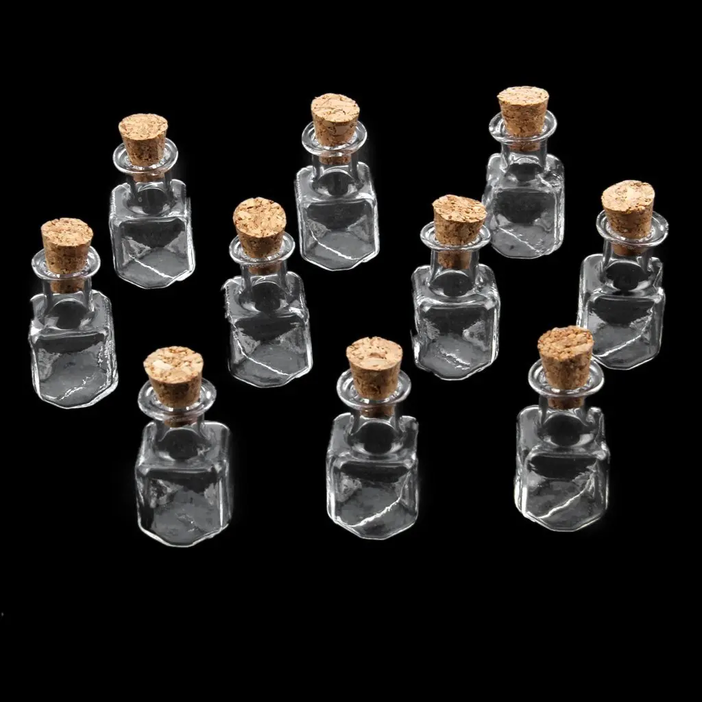 

HOT-10 pcs Mini Wish Bottle Square Glass Shape Cork Bottle