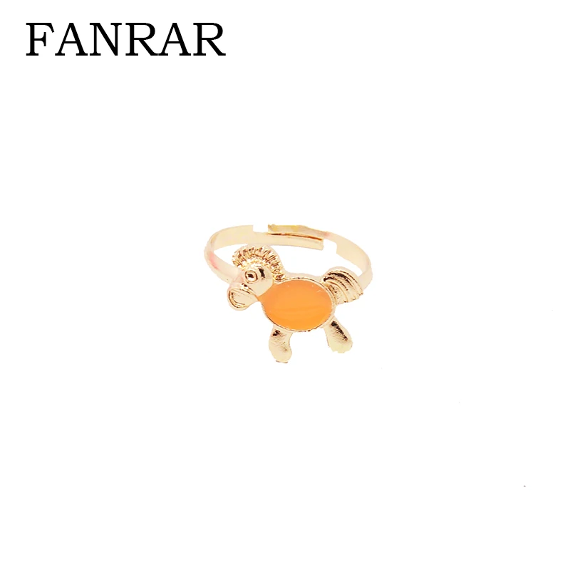 FANRAR Cute Cartoon Orange small horse for kids Girl baby Rings Gold color Anillo Party toy Fashion animal Jewelry Gifts | Украшения и