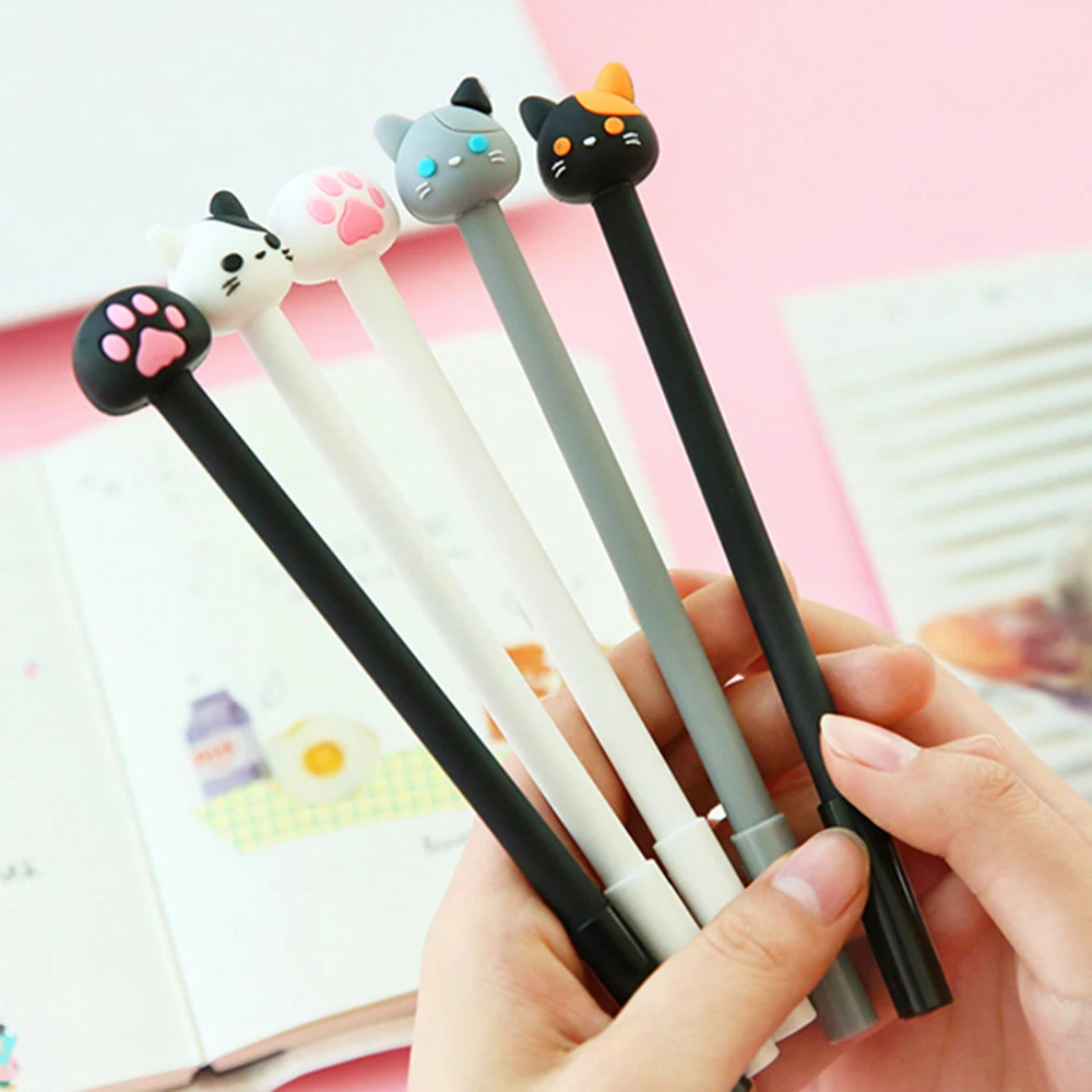 XYDDJYNL-0-5mm-Cute-Cat-Gel-Pen-papelaria-2pcs-Cartoon-Kawaii-School-supplies-Student-Stationery-Black