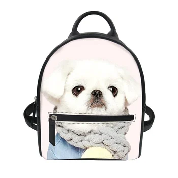 

THIKIN Kawaii Bichon Frise Puppy Print Girls Kids Small Backpacks Fashion Women PU Leather Backpack Feminine Shoulder Bag Custom