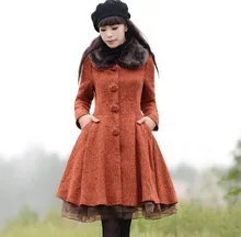 Original 2016 Winter New Fashion Organza Patchwork Women’s Overcoat Medium Long Wool Jacket Coat Single-Breasted Woolen Outwear