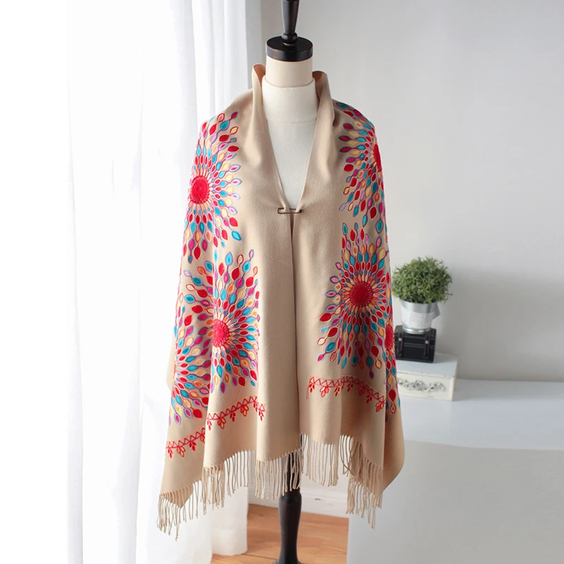 Bufandas bordadas de estilo nacional, a mano de invierno, girasoles coloridos, cachemir, chales lana dinero cálido.|Bufandas de mujer| - AliExpress