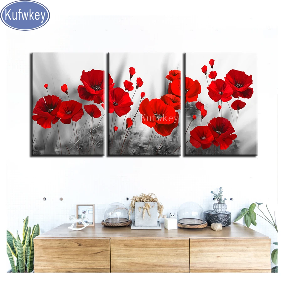 

Poppies Diamond Embroidery sale,diamond painting 3 pcs,full square Cross Stitch,diamond Mosaic kits,wall stickers,Decoration,art