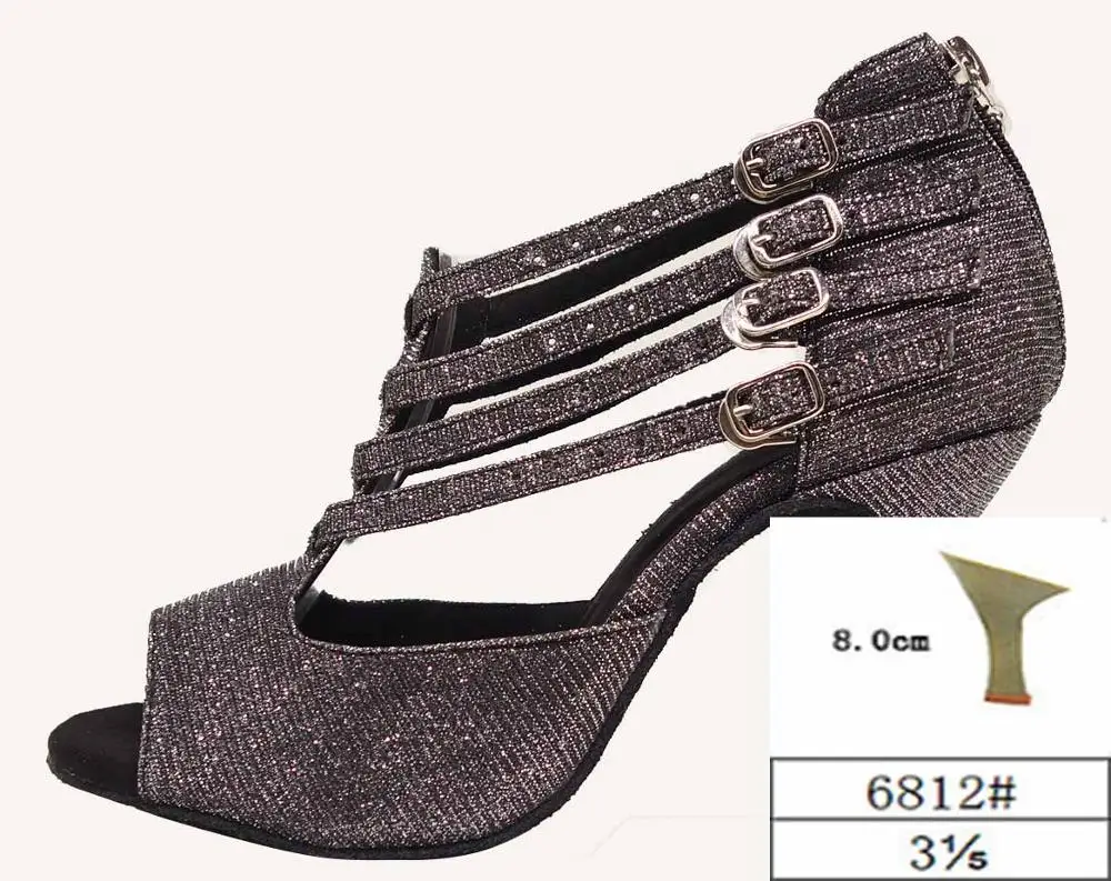HXYOO/Женская обувь для латинских бальных танцев; женские сандалии для сальсы; блестящая обувь для танго на мягкой подошве; Высокий каблук 10 см; ZC47 - Цвет: Gray-6812