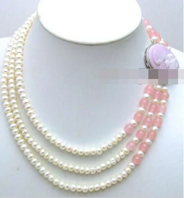 

ddh002487 SALE 6-7mm White natural FW flat Pearl 3 Strands neckalce pink beauty Clasp can choose
