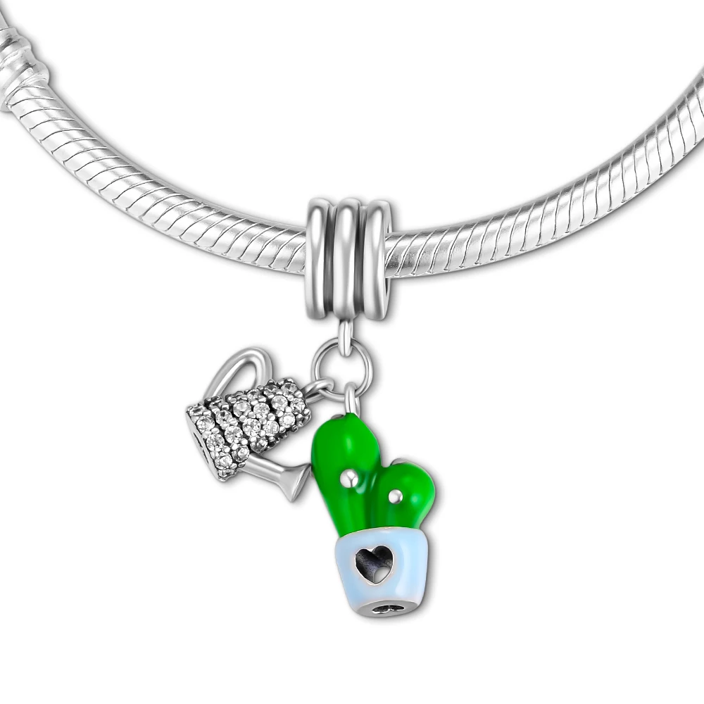 

DIY Подходит для Pandora амулеты Браслеты Цветущий полив Dishgarden бусины 100% 925 пробы-серебро-ювелирные изделия Бесплатная доставка