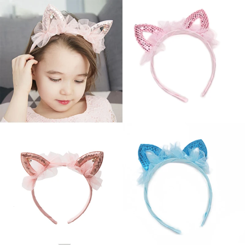 

1pc Sweet Sequined Shiny Cat Ear Headband Kids Cute Lace Hairband Hair Accessories Girls Trendy Cosplay Party Children Headwear