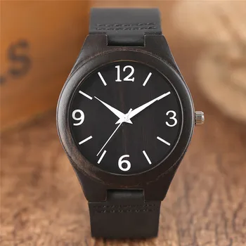 

Creative Sandalwood Wooden Watch Men Fashion Casual Women Leather Band Quartz Analog Bamboo Clock Black Blue Dial Wristwatch