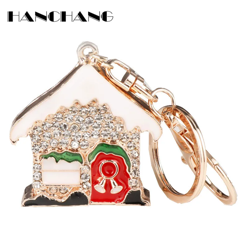 

Christmas Accessories Santa Claus' House Pendants Rhinestones Keychain in Key Chains as Jewelry for Car/Bags Luxurious Trinket