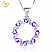 Hutang Natural Gemstone African Amethyst and Similar Diamond Solid 925 Sterling Silver Pendant Necklace For Women’s Fine Jewelry