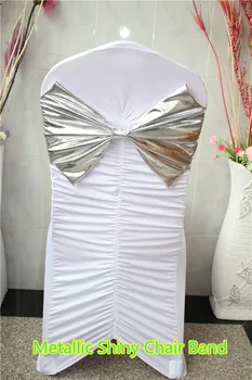 

100PCS Foil Two-way Metallic Shiny Stretch/Lycra Spandex Chair Bands For Wedding