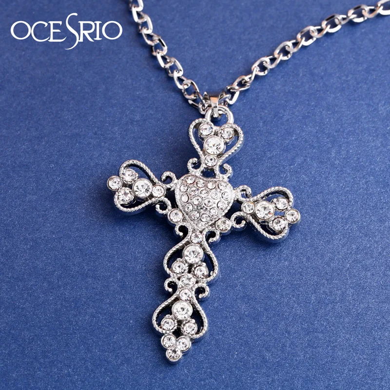 Ocesrio Big Silver Color Cross Necklace 