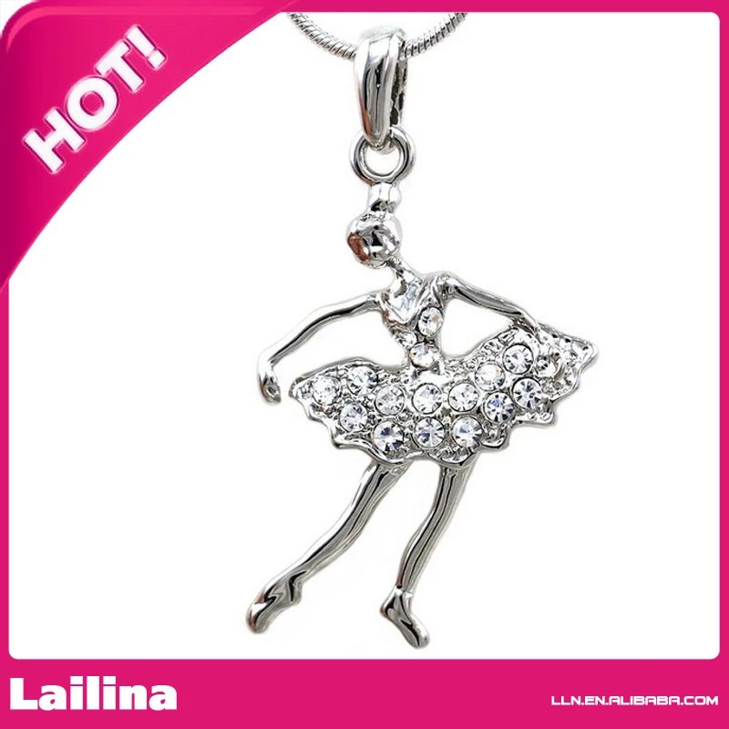 Dancing Ballerina Necklace - Ballet Dancer Pendant Charm With Rhinestones