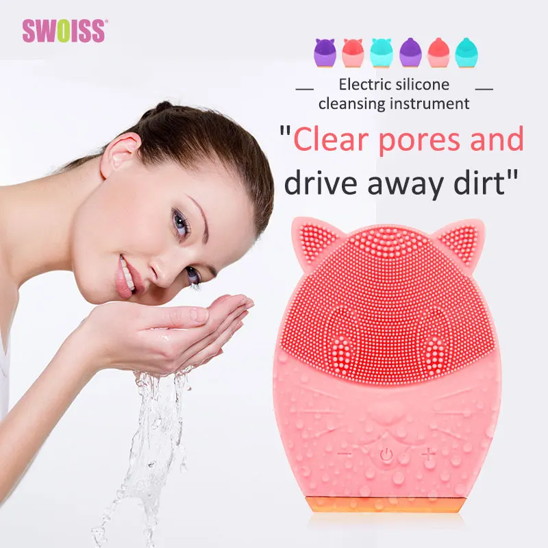 

SWOISS Electric Silicone Facial Cleansing Brush Wash Instrument Exfoliator Pore Cleaner Ultrasonic Vibration Massager Tool