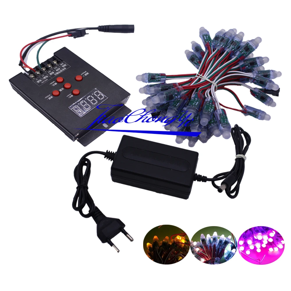

50PCS/1set 5V WS2811 Pixel Module 12mm Full Color Digital +T500 Full RGB controller+ 2A 5V power supply