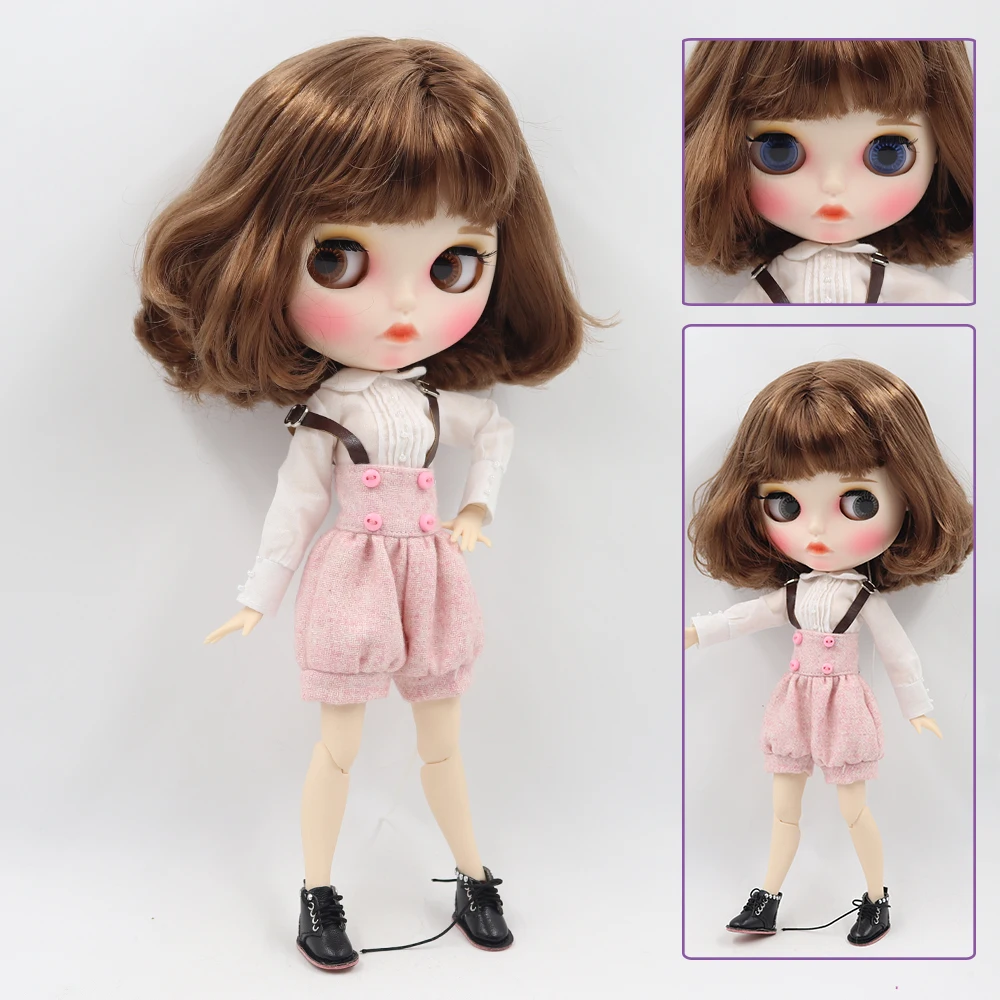 Beattie - Hwm Custom Neo Blythe Doll nrog plaub hau xim av, Dawb daim tawv nqaij & Matte Pouty ntsej muag 1