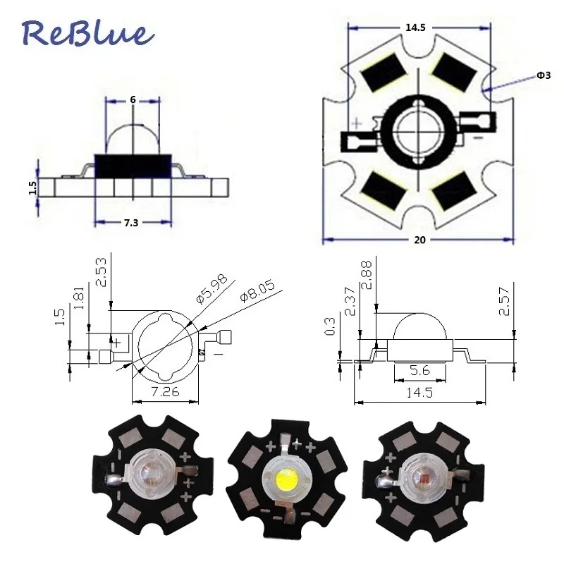 25 шт. ReBlue 5 Вт светодиодный Диод 5 Вт светодиодный Диод 1 Вт 3 Вт светильник Bridgelux 45mil Epistar 35mil светодиодный чип 3 Вт-светодиодный Диод 10000 к 3000 К