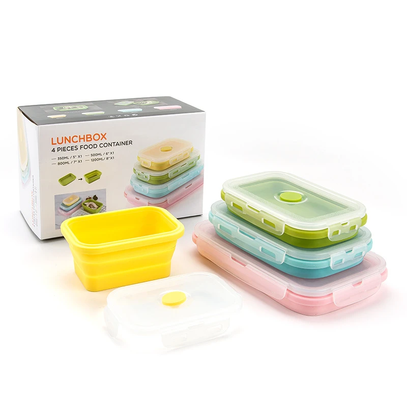 

1-4pcs Silicone Lunch Box Collapsible Portable Box Bowl Bento Boxes Folding Food Container 350/500/800/1200ml Eco-Friendly