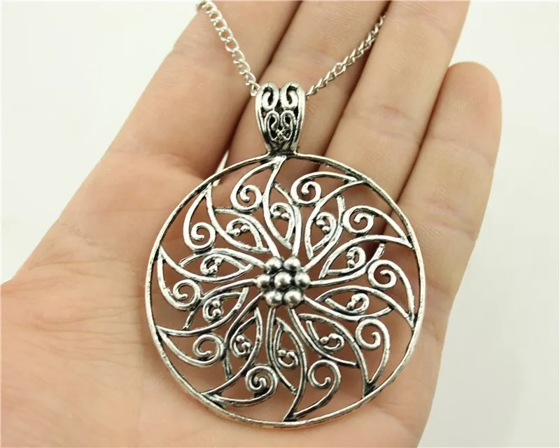 

WYSIWYG Fashion Antique Silver Color 54mm Big Flower Pendant Necklace, 70Cm Chain Long Necklace Dropship Suppliers