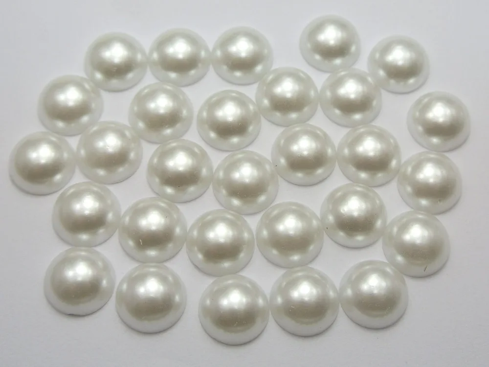 100 Pure White Half Pearl Bead 12mm Flat Back Scrapbook Craft Jewelry