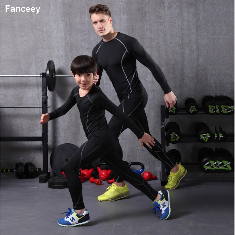

Fanceey 2019 Sports Suit Tracksuit Men Kids Thermal Underwear Sets Sportswear Man Sporty Set Fitness Suit for Men Rashgard Kit