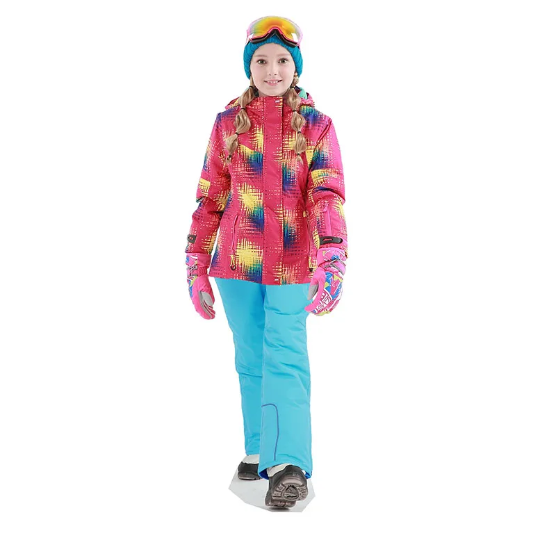 Комплект зимней верхней одежды для детей, ветрозащитная лыжная куртка+ штаны, детские зимние комплекты, теплый лыжный костюм для мальчиков и девочек - Цвет: Sky Blue