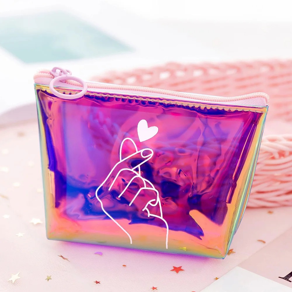 Letter Print Laser Small Bag Holographic Women PVC Coin Purses Fashion Clear Jelly Handbag Girls Coin Card Holder For Kids Purse