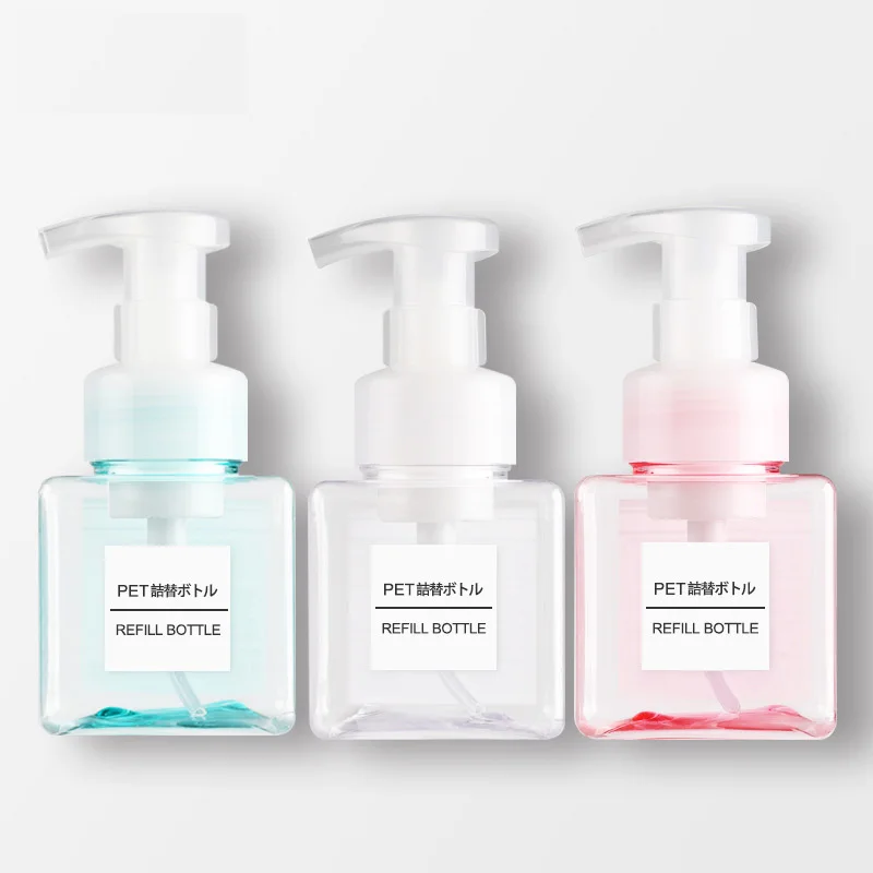 

4pcs PET Foaming Bottle 250ml Cosmetic Sub-bottle Facial Cleanser Shampoo Foaming Dispenser Lotion Liquid Square Bottle 4 Colors